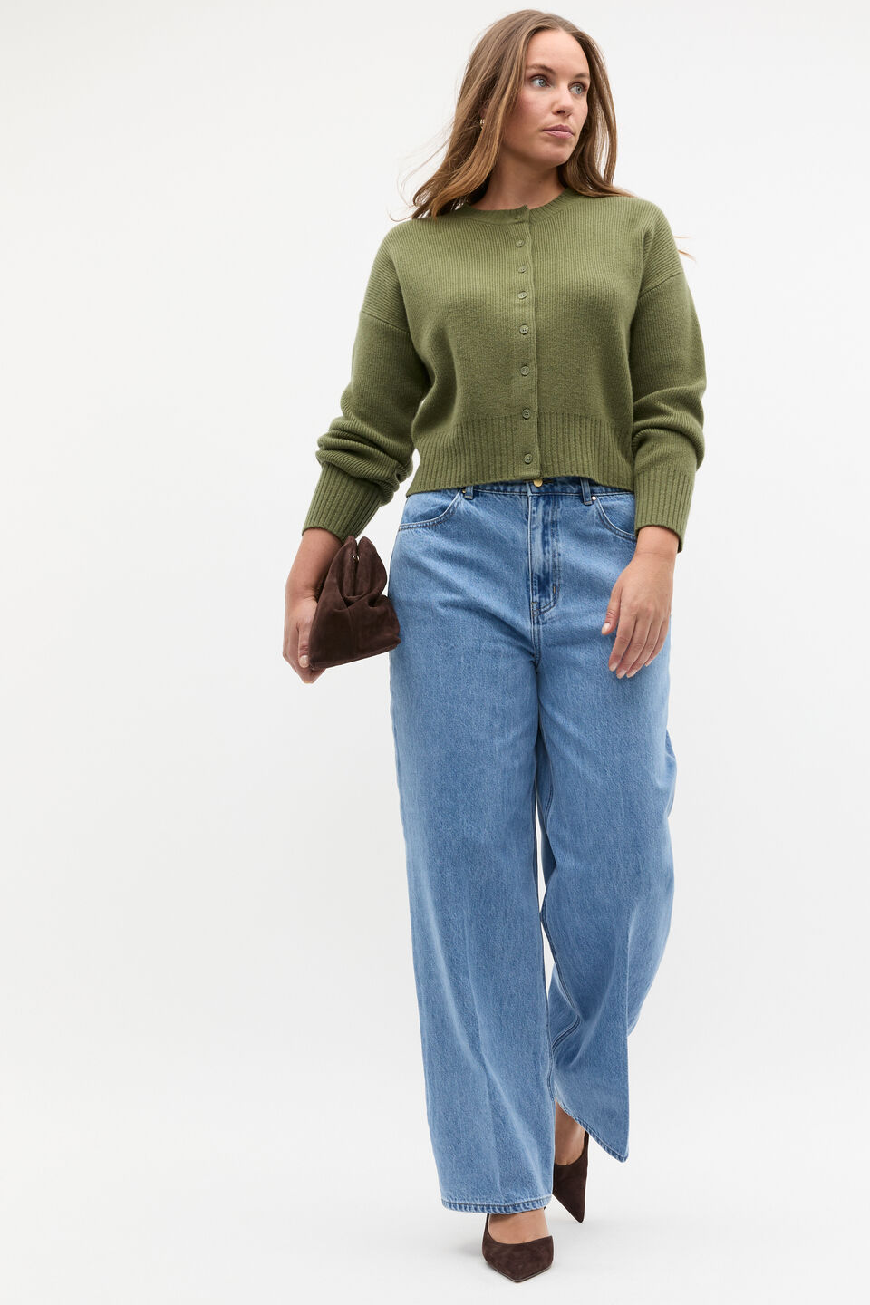 Merino Button Up Knit Cardigan  Rainforest