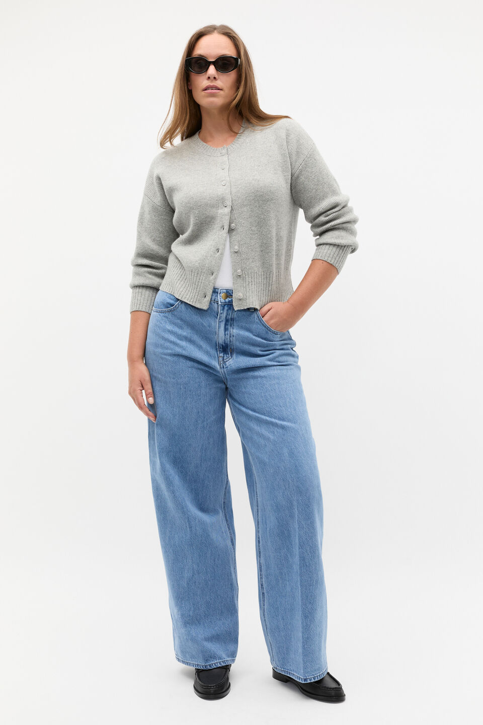 Merino Button Up Knit Cardigan  Silver Marle