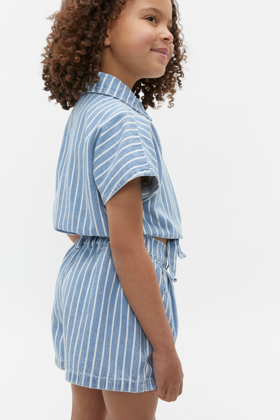 Pleat Denim Short  Denim Stripe