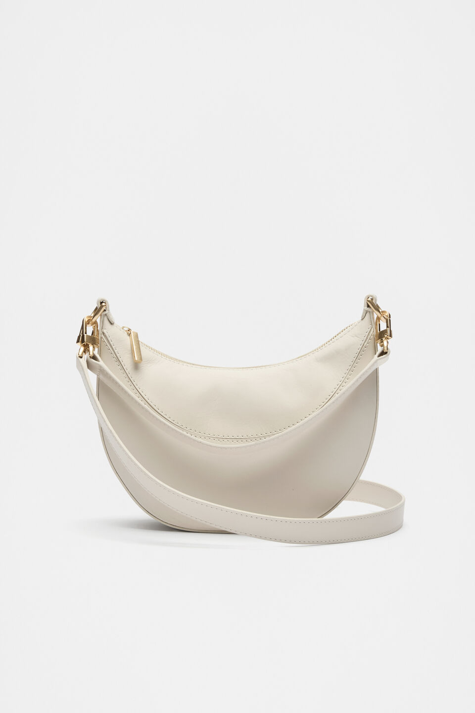 Leather Crescent Crossbody Bag  Cream