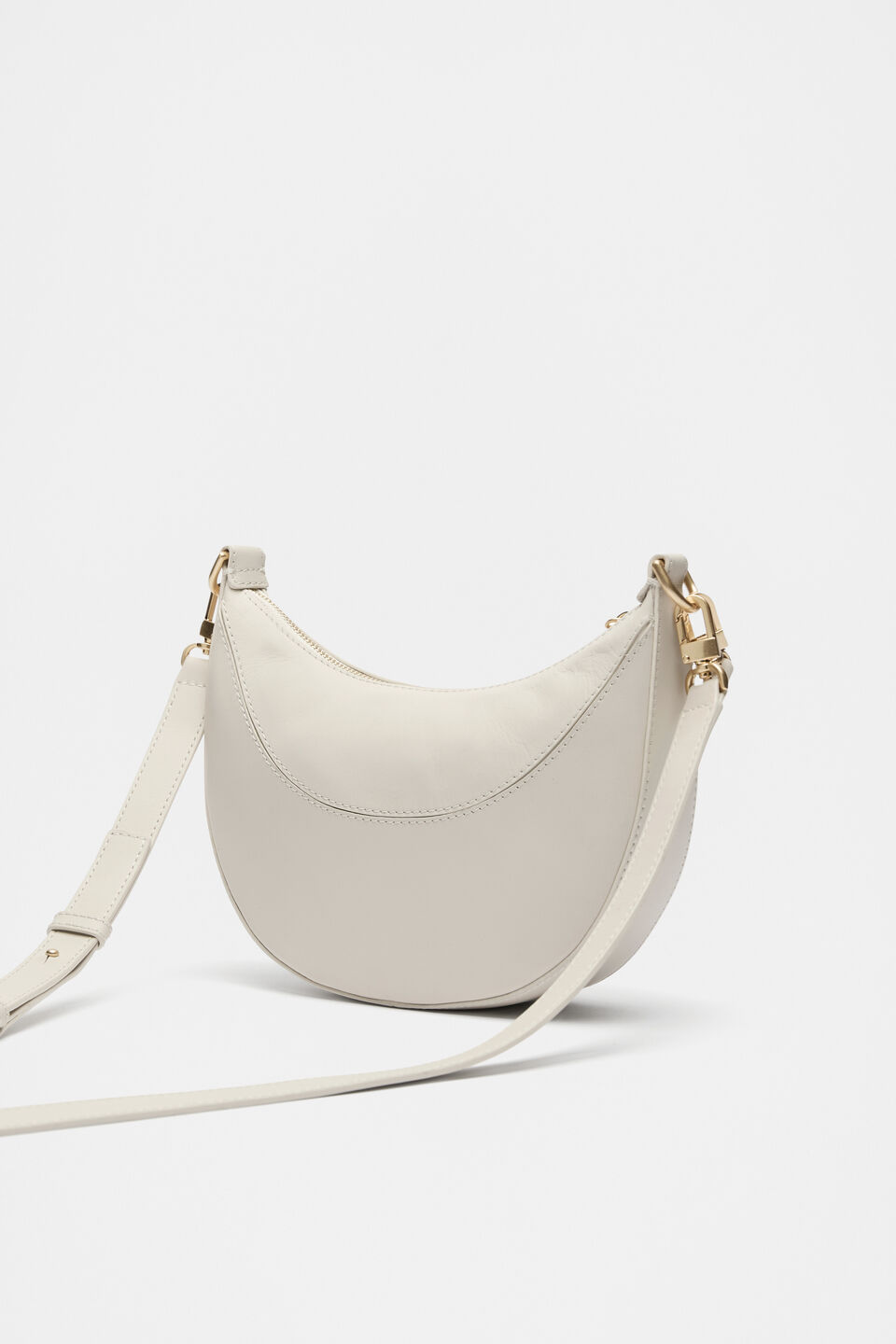 Leather Crescent Crossbody Bag  Cream
