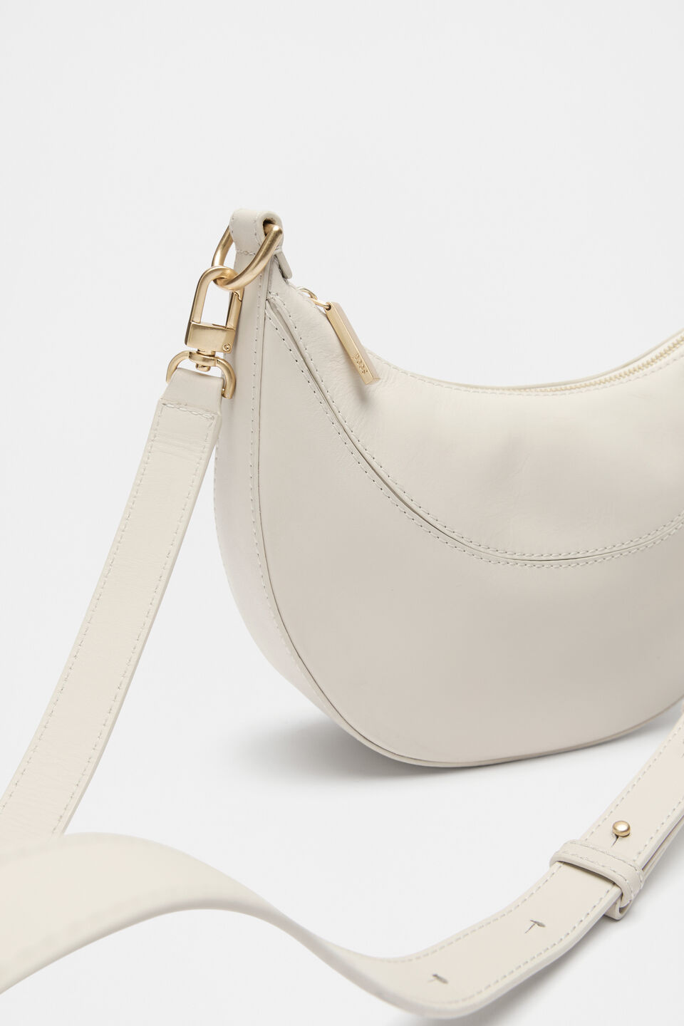 Leather Crescent Crossbody Bag  Cream