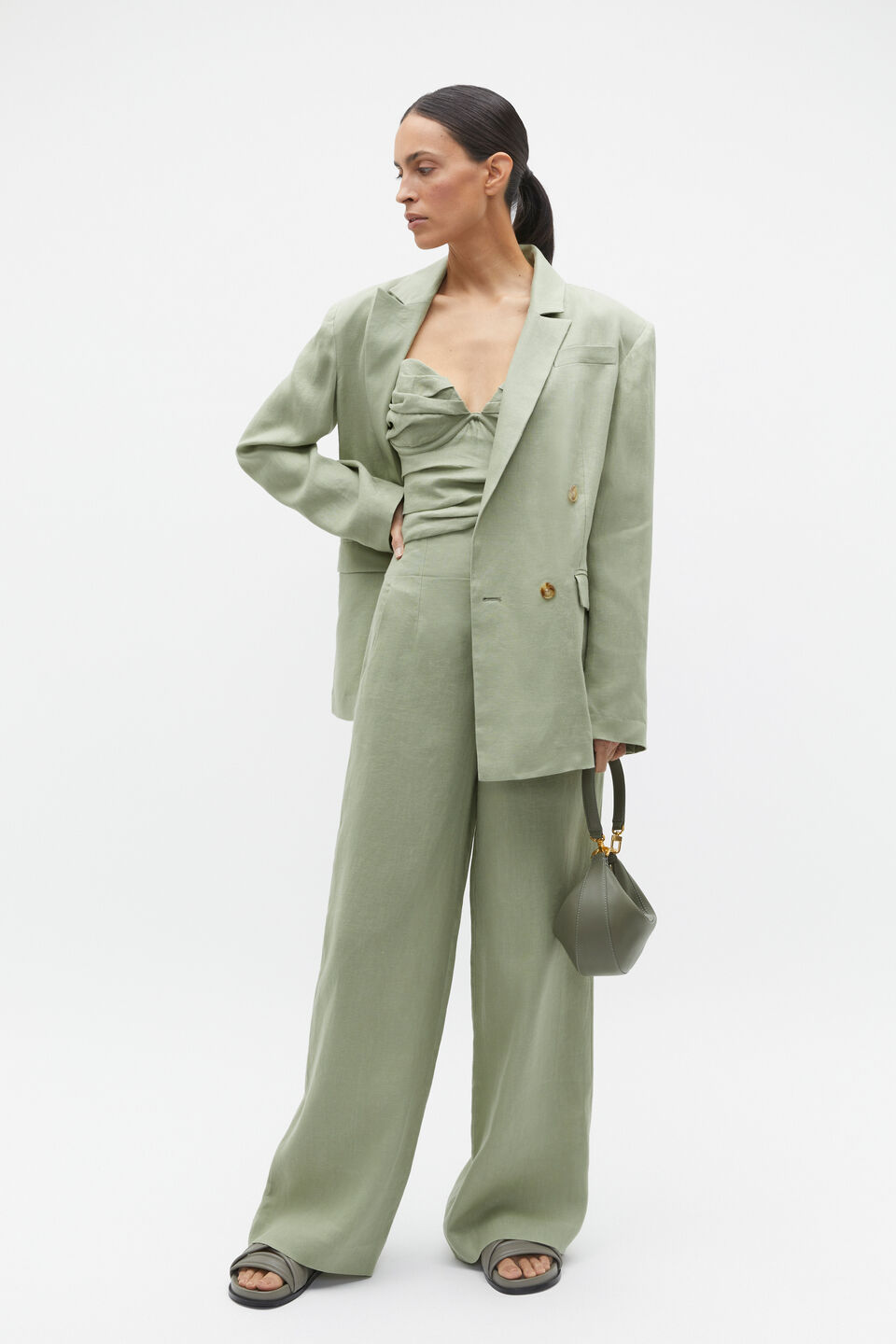 Linen Balconette Top  Pale Olive