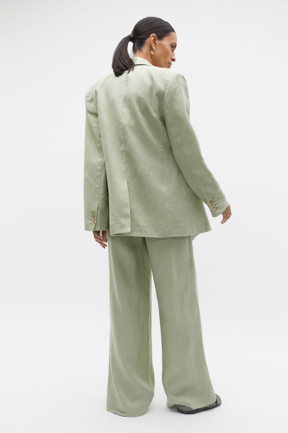 Linen Double Breasted Blazer  Pale Olive