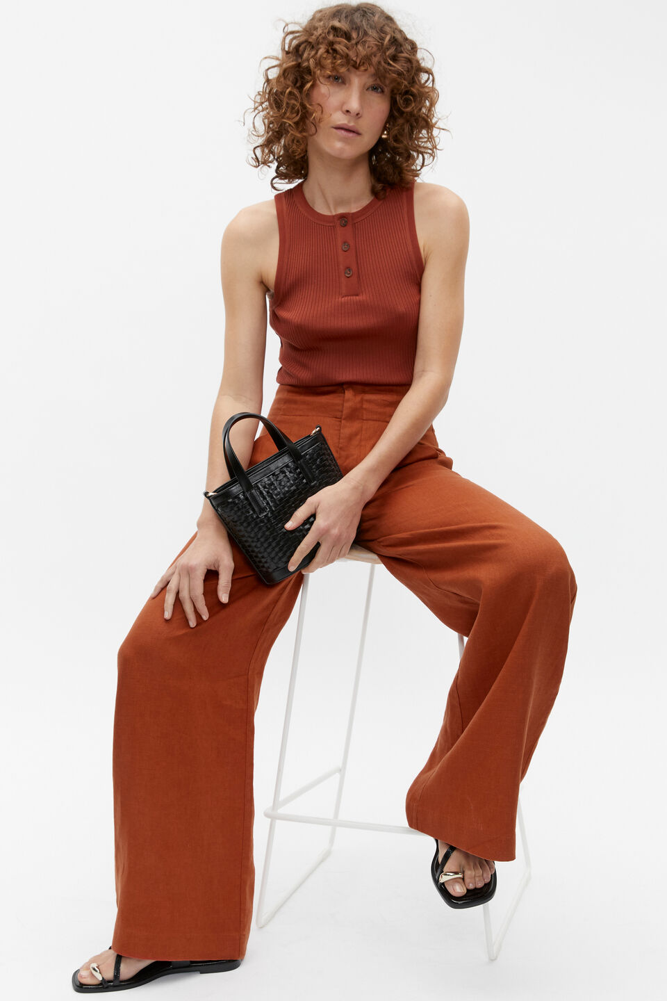 Henley Rib Tank  Russet