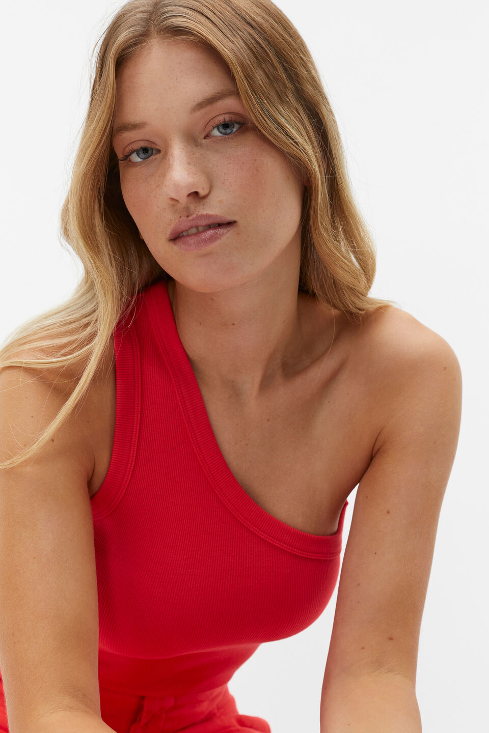 One Shoulder Tank  Strawberry Red