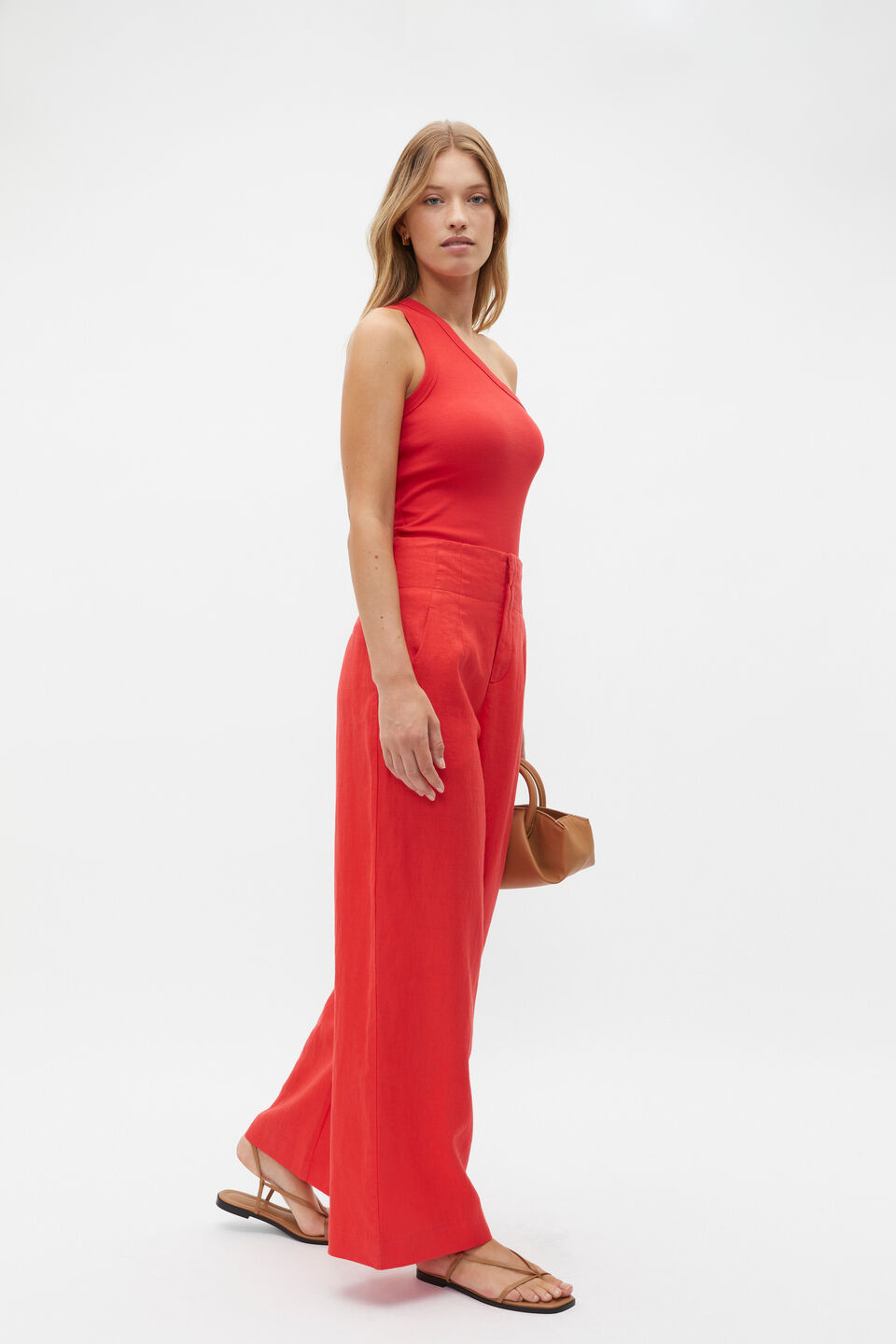 One Shoulder Tank  Strawberry Red