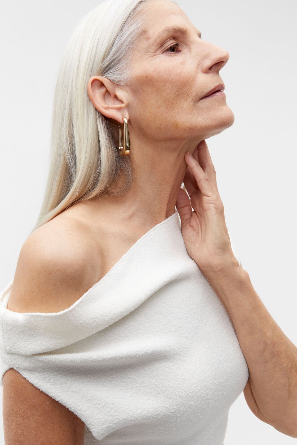 Boucle Knit Off Shoulder Dress  Cloud Cream