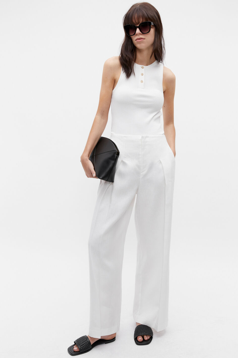 Linen Pleat Front Trouser  Cloud Cream