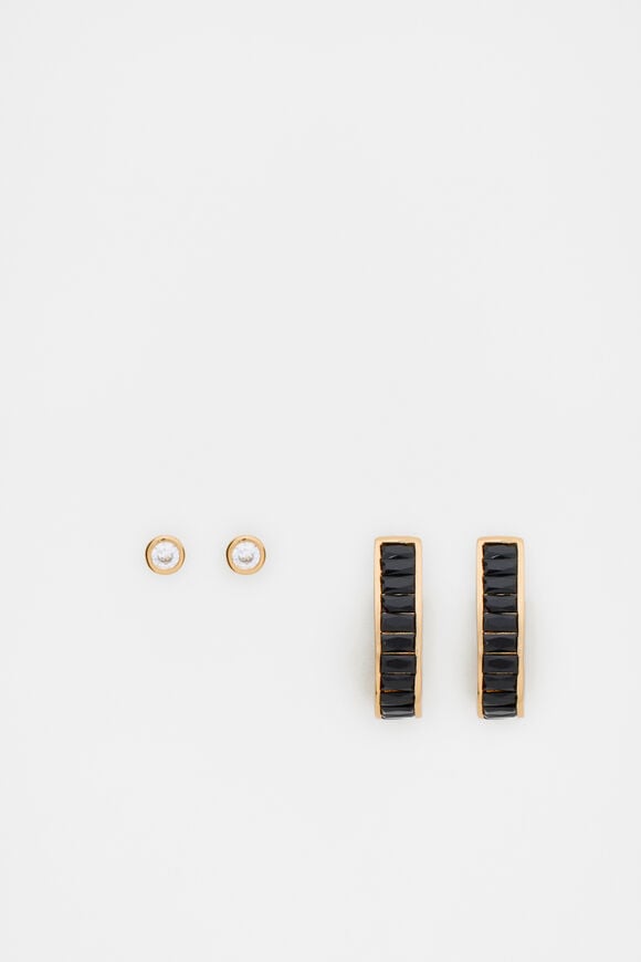 Baguette 2 Pack Earrings  Black Gold  hi-res