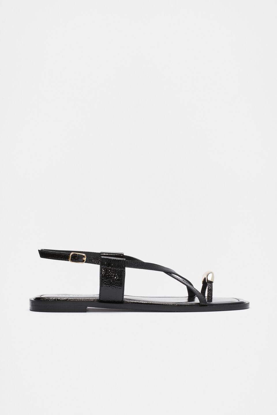 Lucia Toe Ring Sandal  Black Patent
