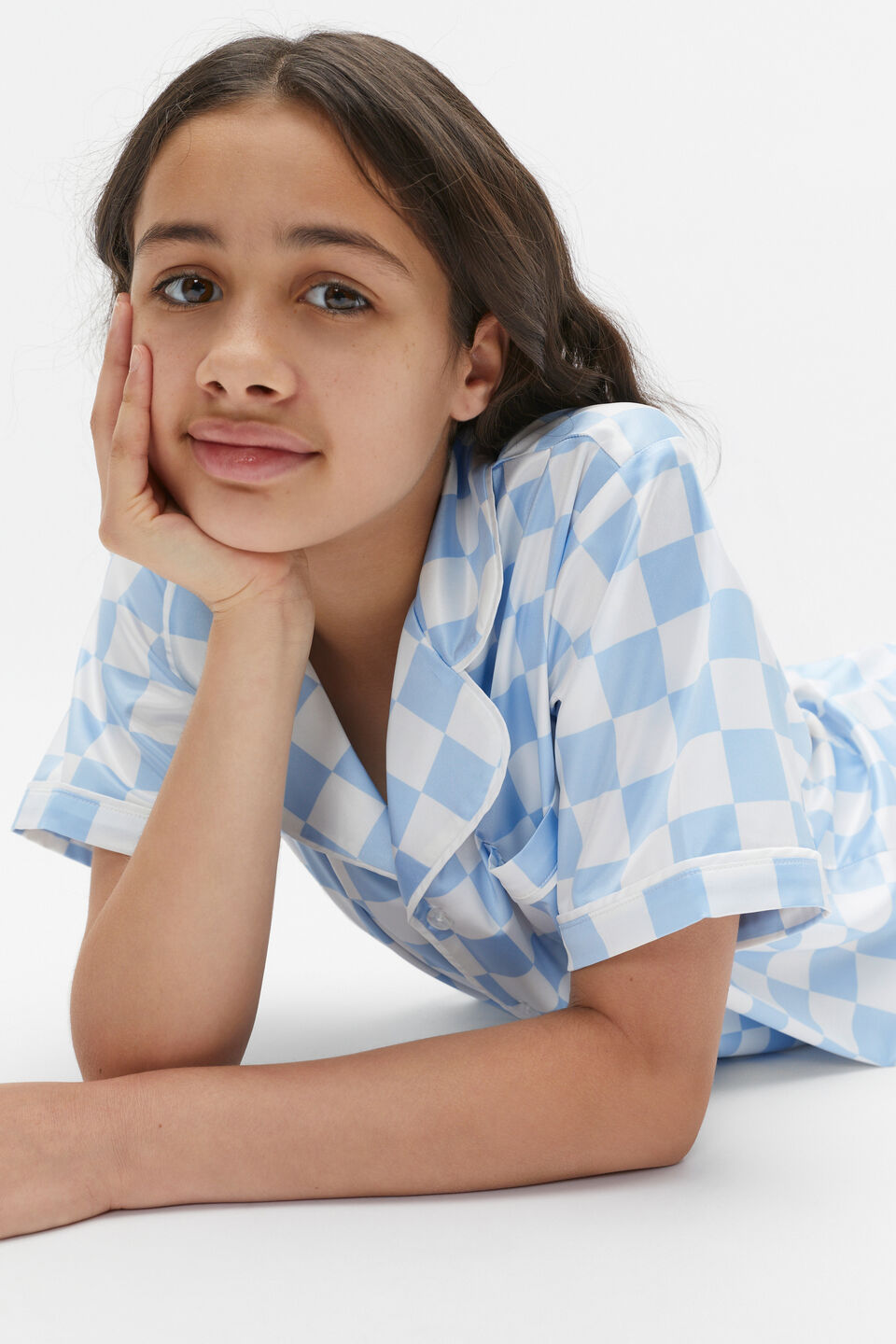 Check Satin Pyjama  Sky Blue