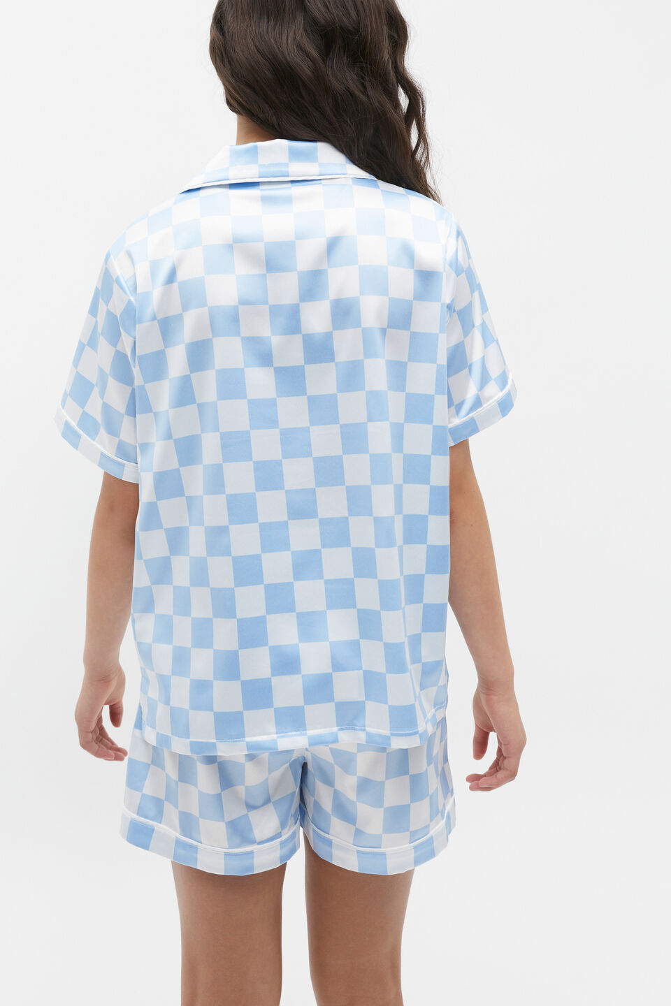 Check Satin Pyjama  Sky Blue