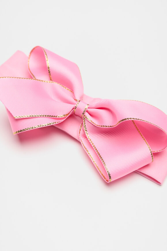 Gold Trim Bow Head Band  Candy Pink  hi-res