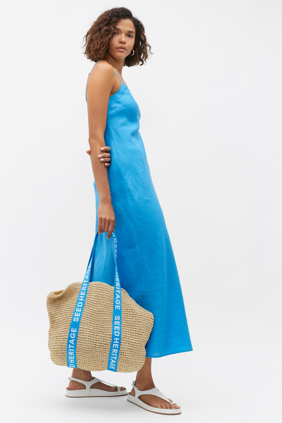 Core Linen Square Neck Slip Dress  Amalfi