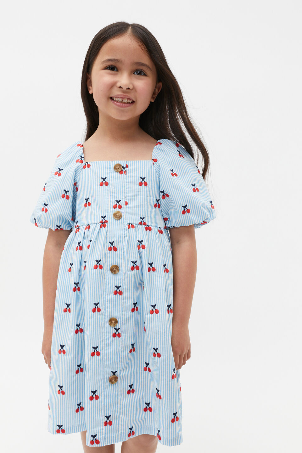 Cherry Stripe Dress  Bright Cornflower