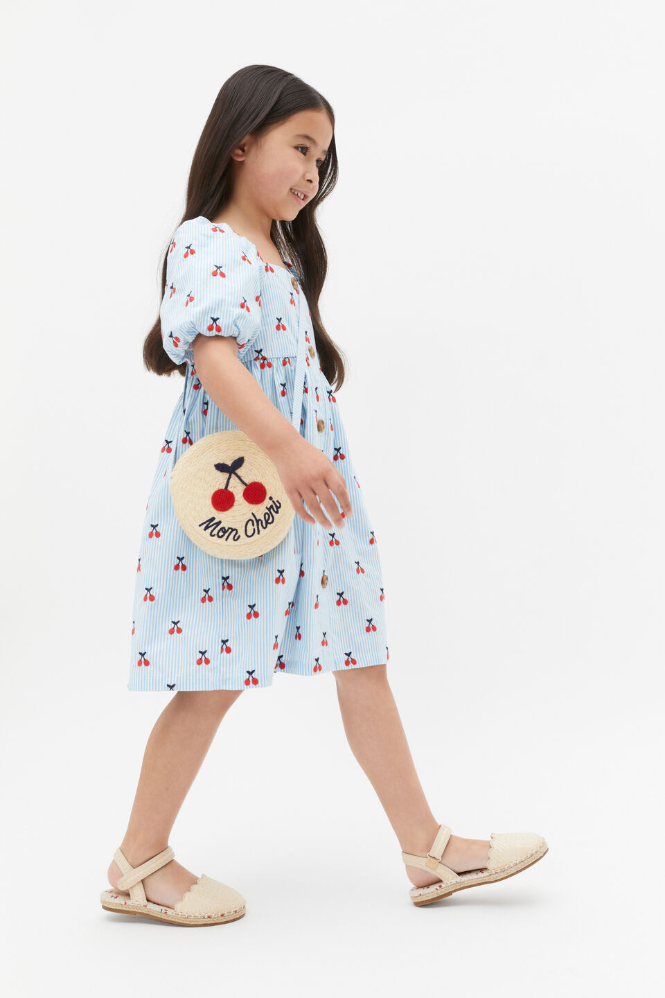 Cherry Stripe Dress  Bright Cornflower