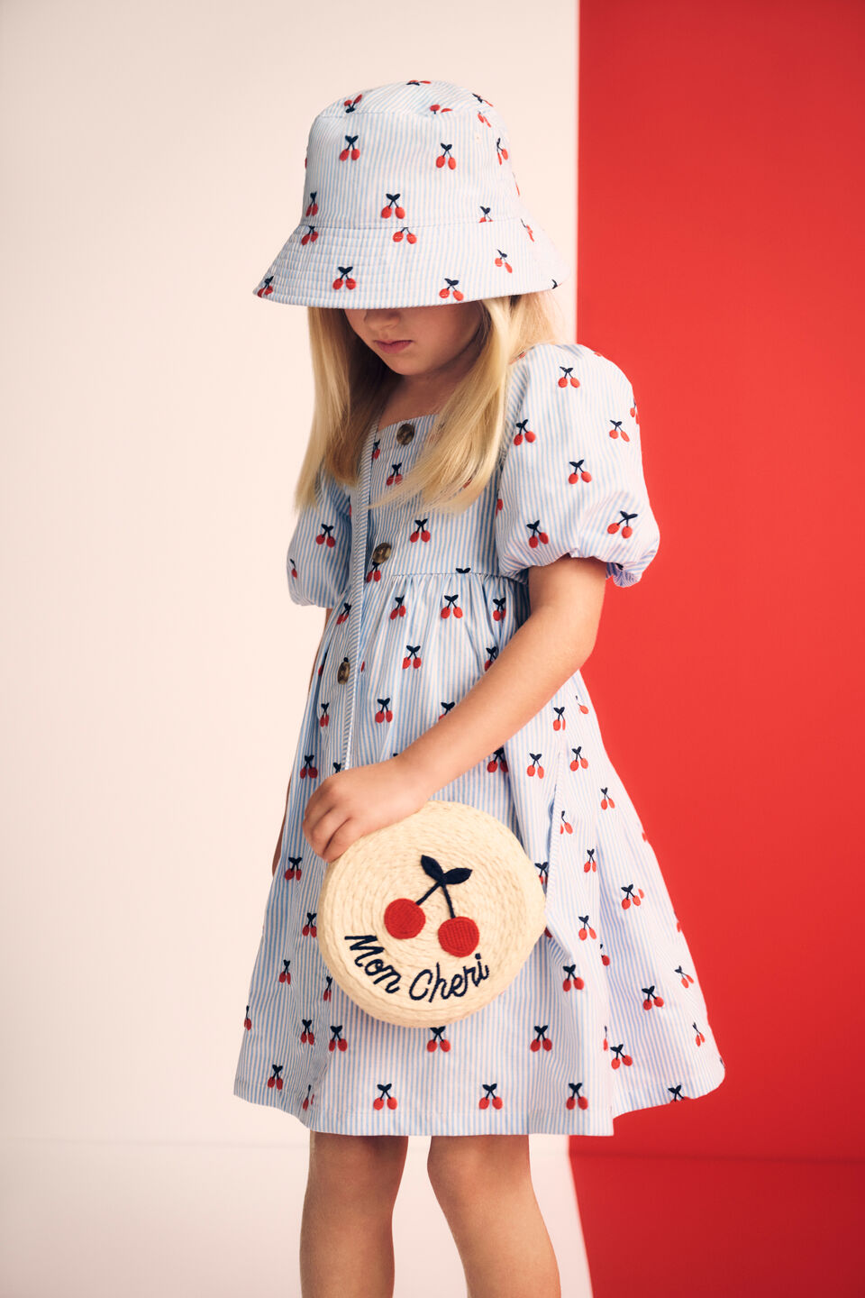 Cherry Stripe Dress  Bright Cornflower