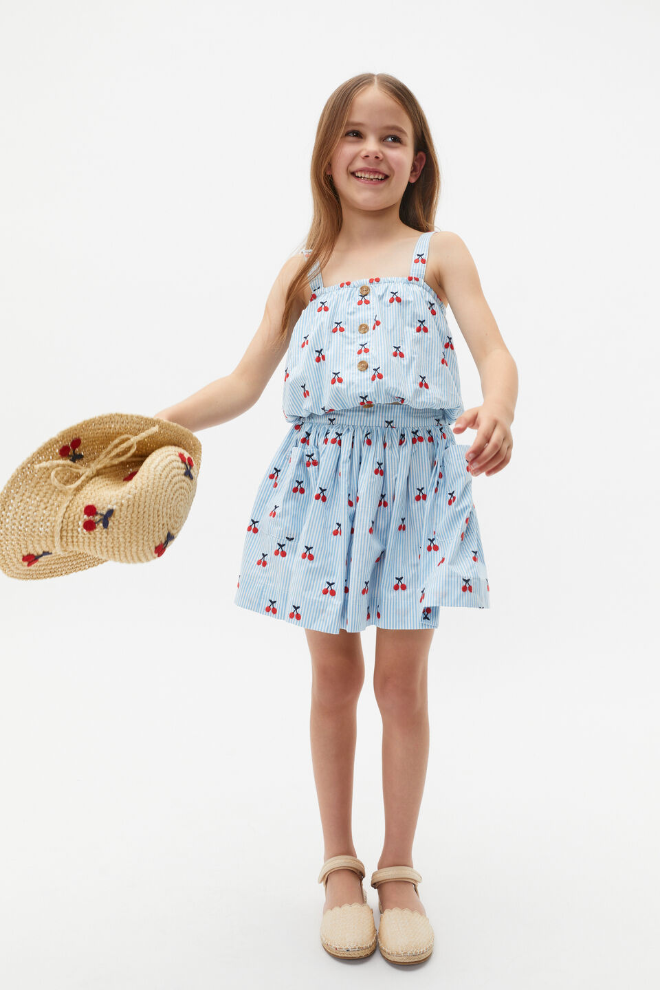 Cherry Stripe Skirt  Bright Cornflower