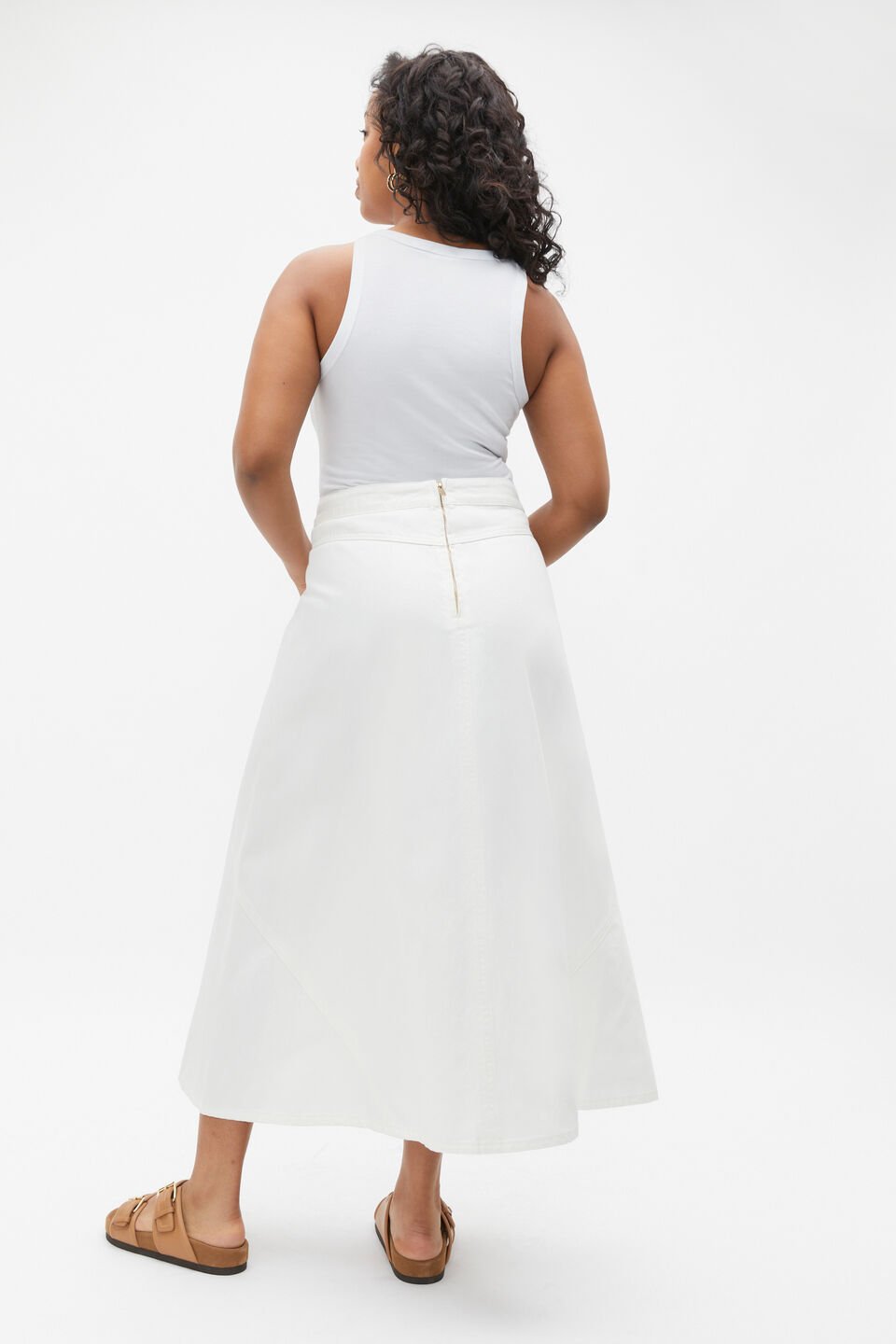Denim Flare Midi Panel Skirt  Cloud Cream