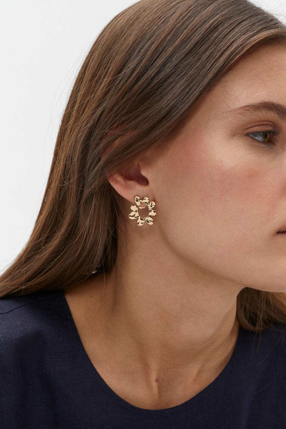 Textured Flower Stud  Gold