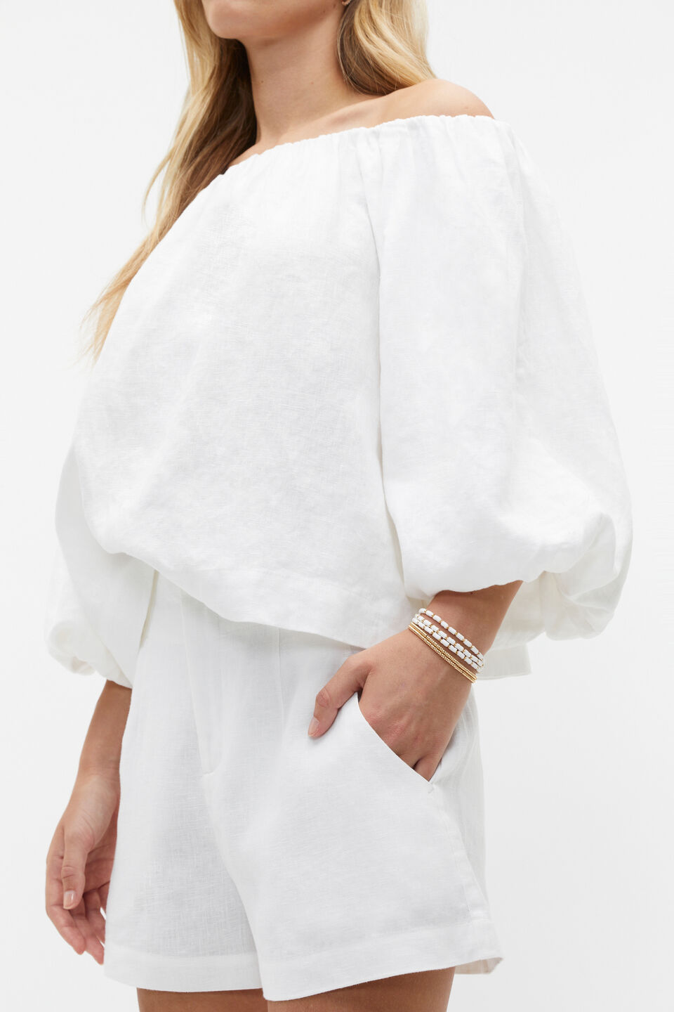 Disc Bead Stretch Bracelet  White