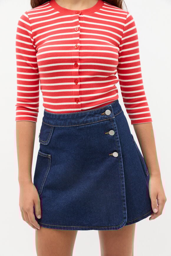 Button Up Rib Tee  Poppy Red  hi-res