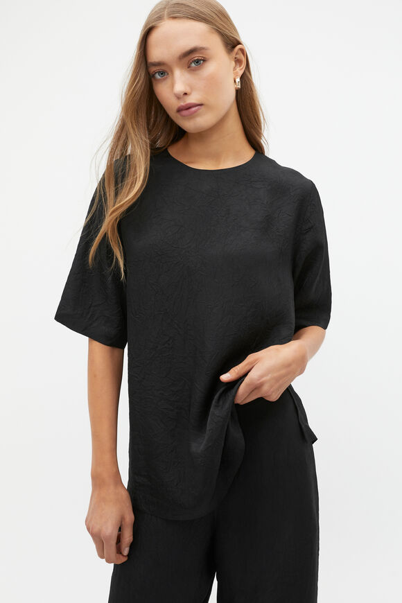 Textured Satin Top  Black  hi-res