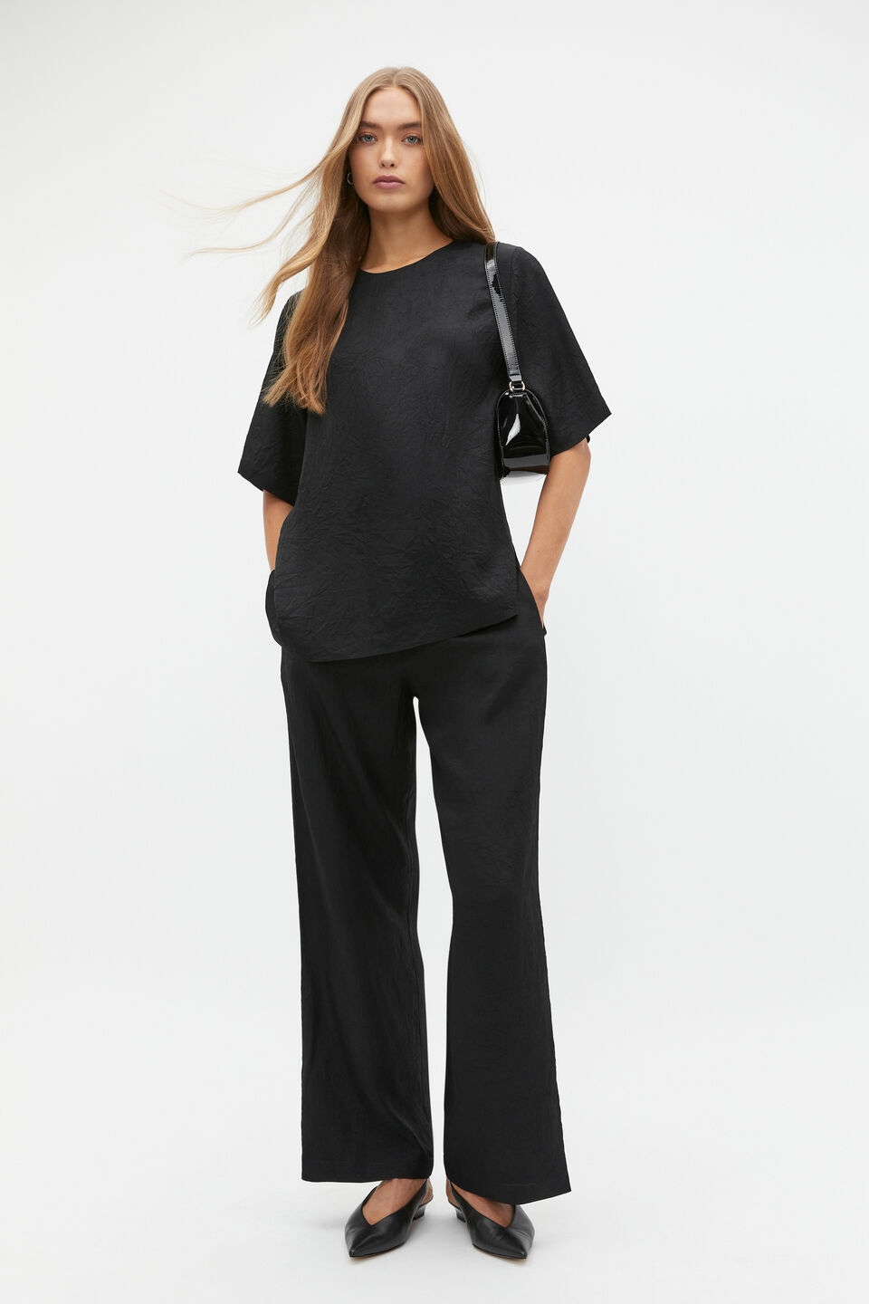 Textured Satin Top  Black