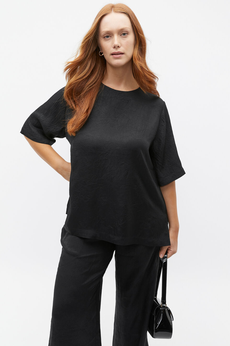 Textured Satin Top  Black