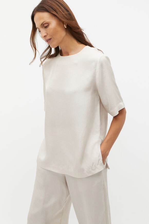 Textured Satin Top  Oat  hi-res