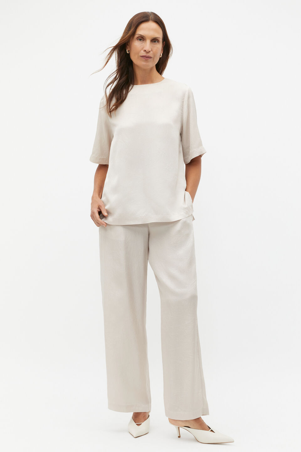 Textured Satin Top  Oat
