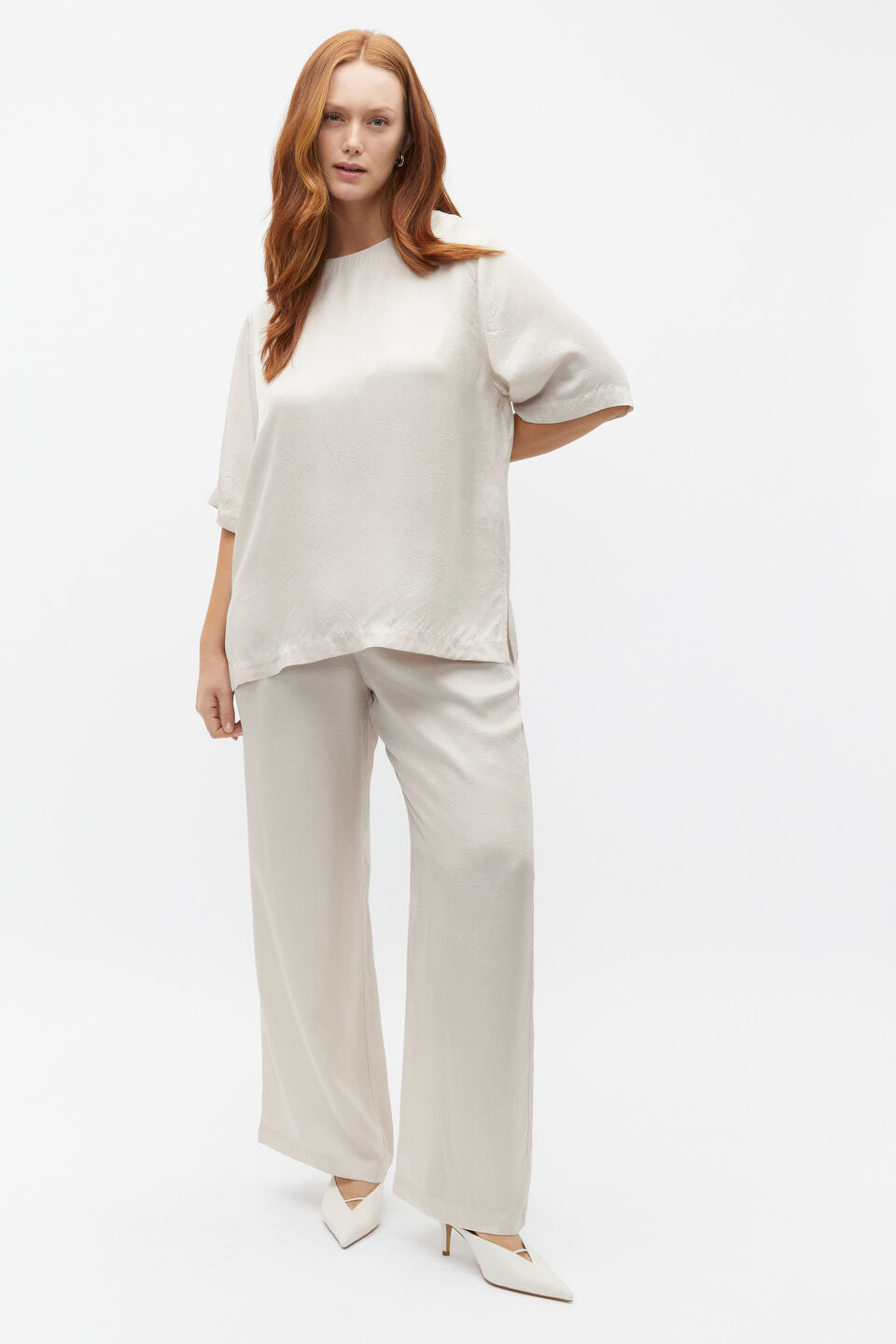 Textured Satin Top  Oat