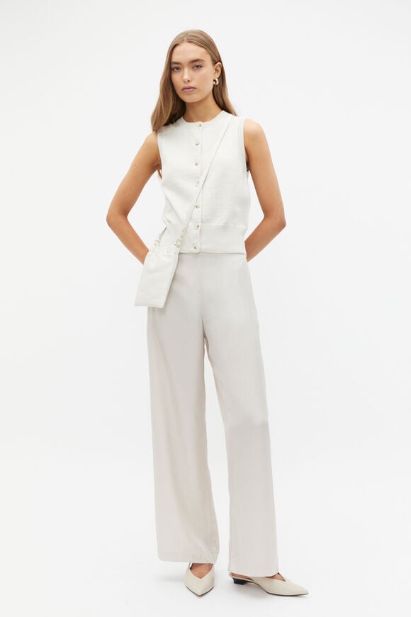 Cotton Blend Button Knit Vest  Oat Marle  hi-res