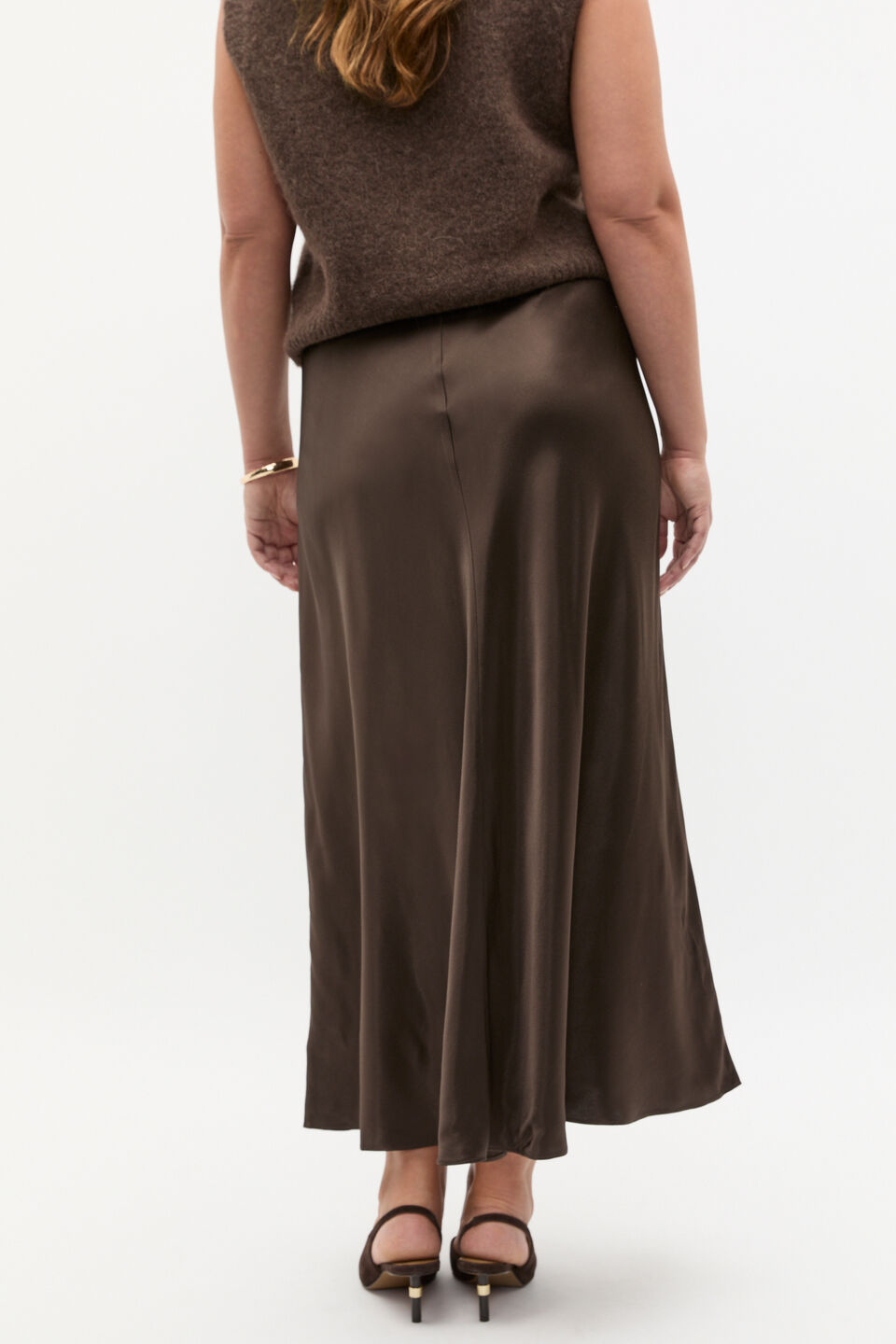 Satin Midi Swing Skirt  Dark Espresso