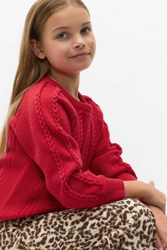 Cable Knit Sweater  Chilli Red  hi-res