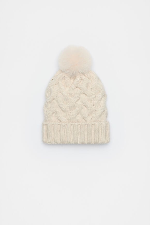 Cable Knit Beanie  Oat Marle  hi-res