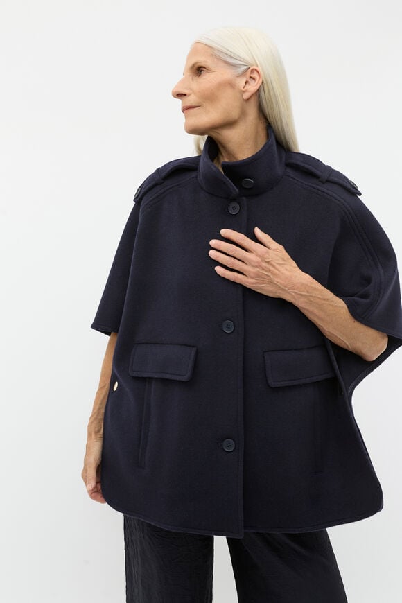 Wool Trench Cape  Twilight Blue  hi-res