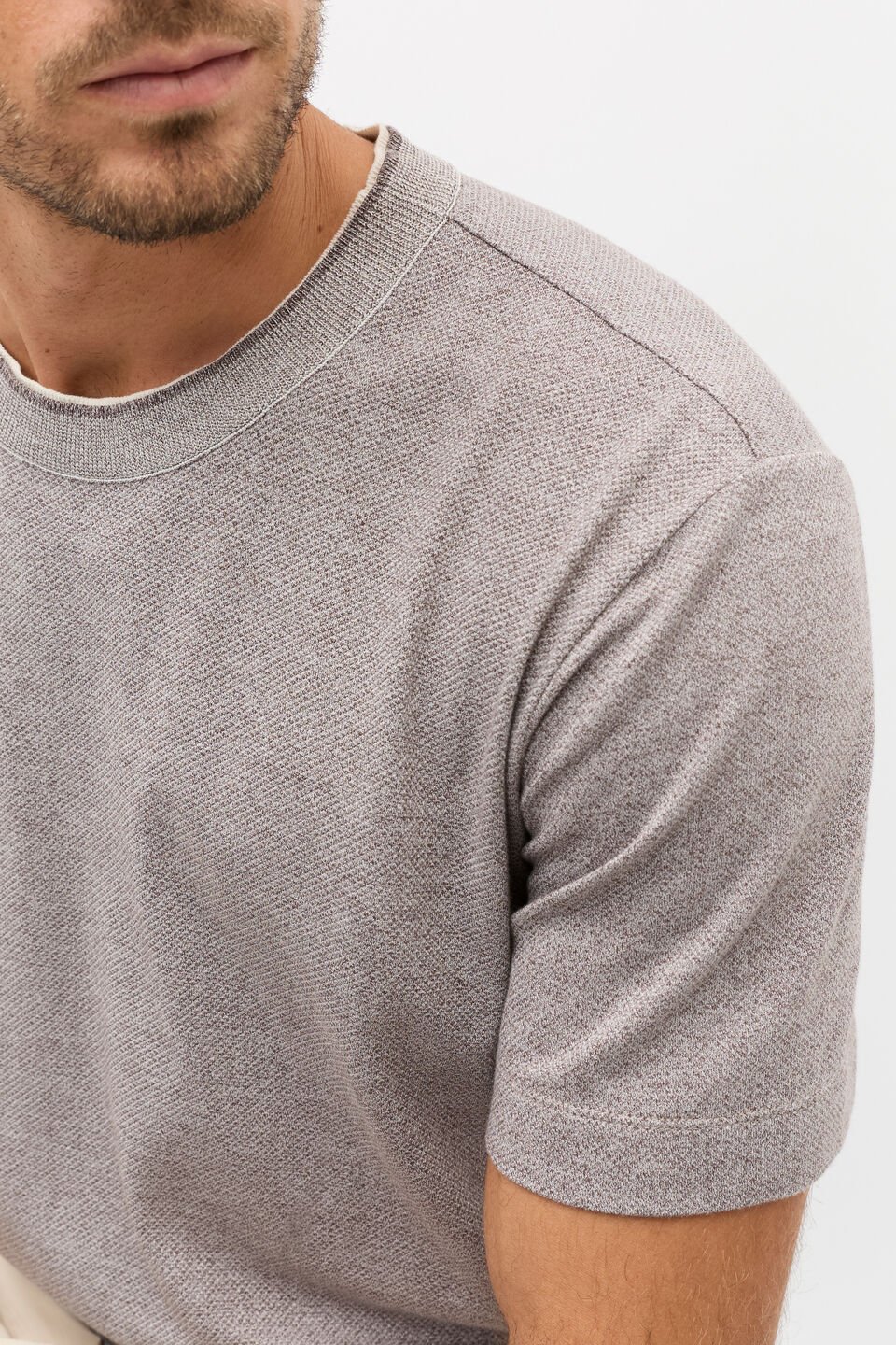 Tipped Collar Tee  Pale Mocha Marle