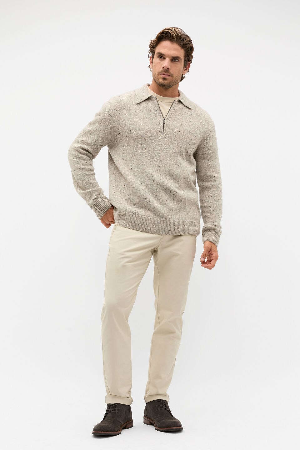 Wool Blend Half Zip  Oat Marle