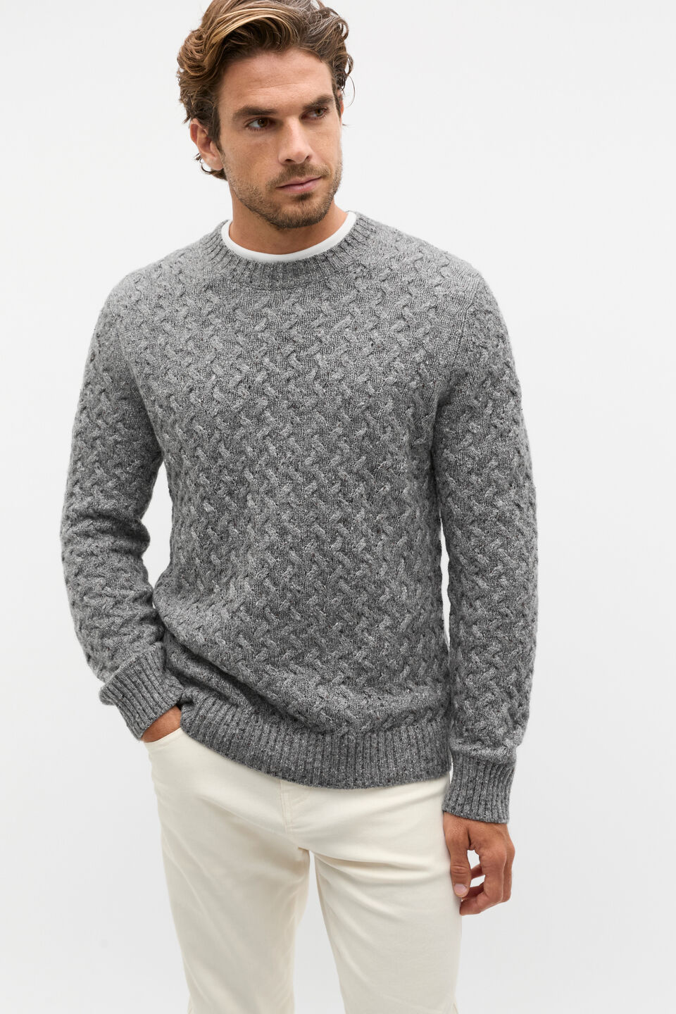 Wool Blend Cable Knit  Vintage Grey Marle