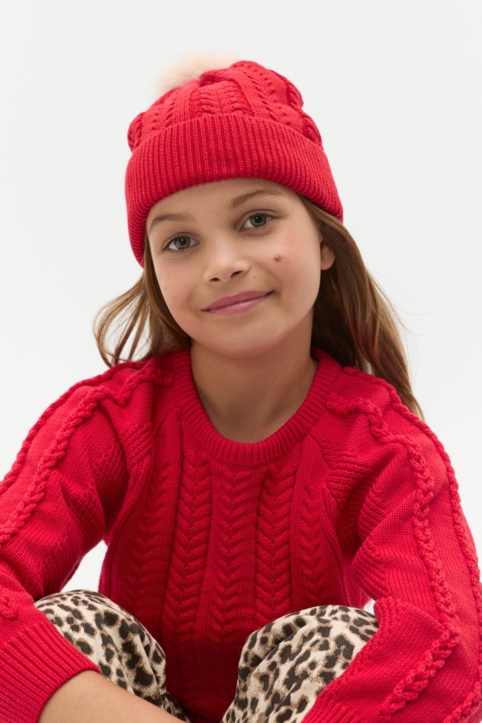 Cable Knit Beanie  Chilli Red