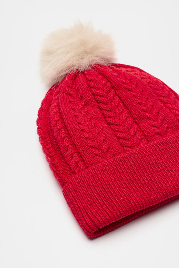 Cable Knit Beanie  Chilli Red  hi-res