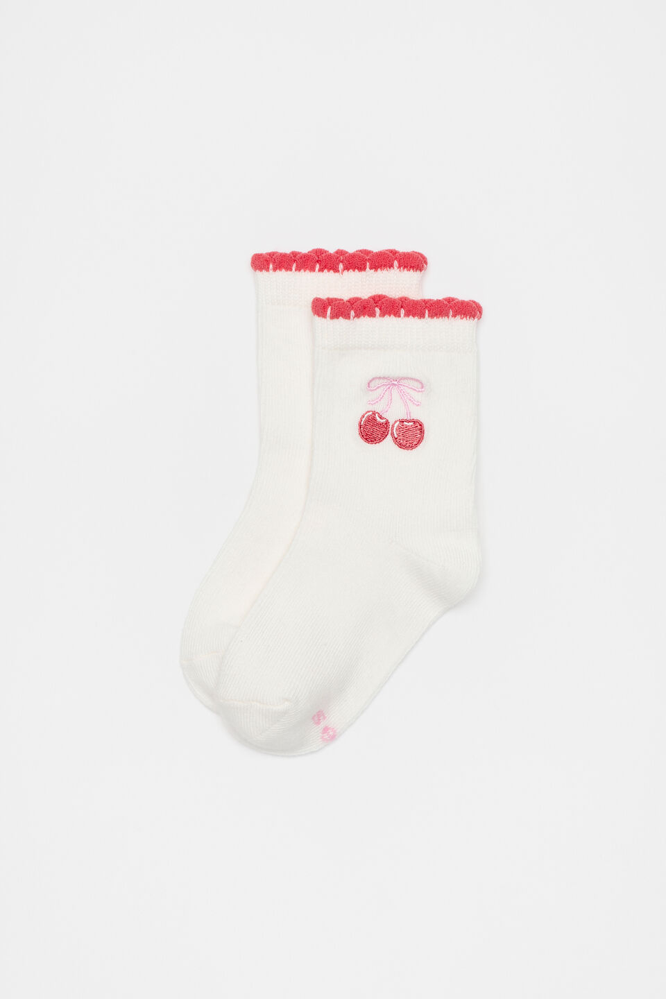 Cherry Embroidery Sock  Vanilla