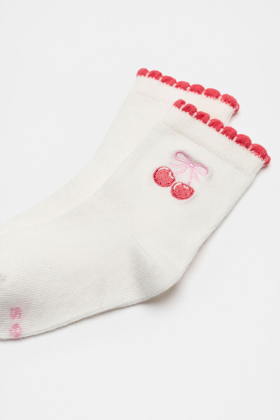Cherry Embroidery Sock  Vanilla