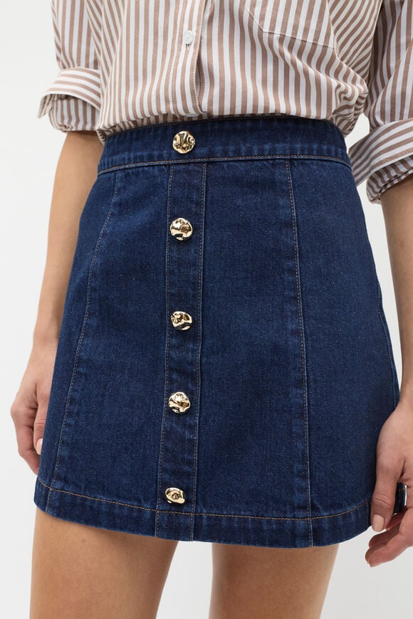 Denim Button Through Mini Skirt  Twilight Blue Wash  hi-res