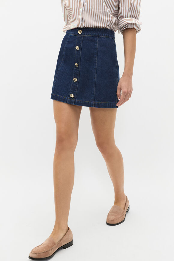 Denim Button Through Mini Skirt  Twilight Blue Wash  hi-res