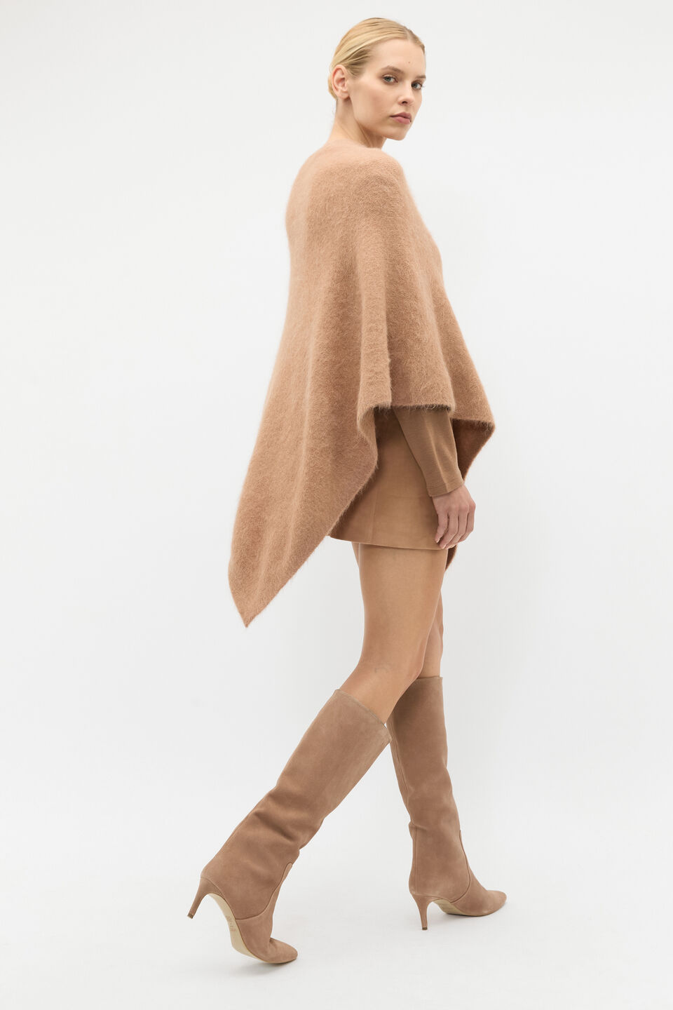 Fluffy Asymmetrical Poncho  Amaretto