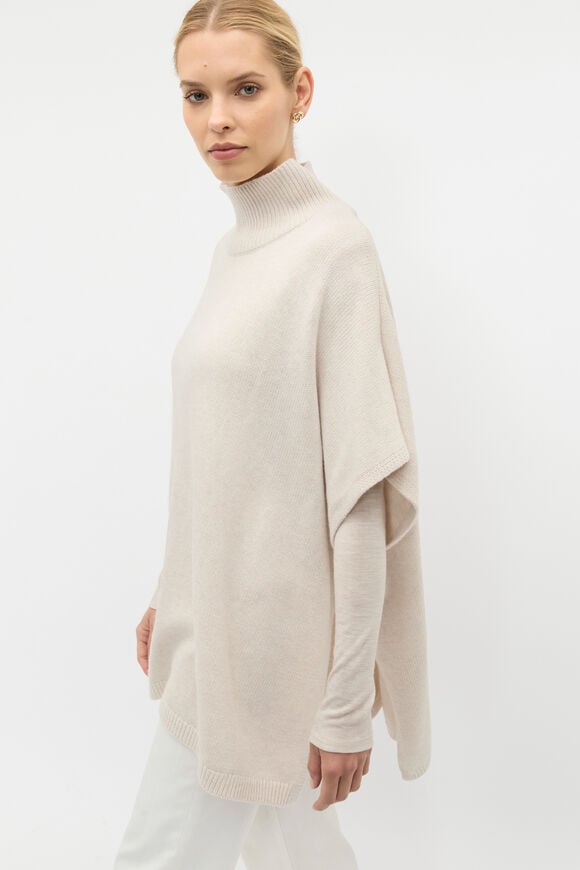 Rib Detail Poncho  Oat Marle  hi-res