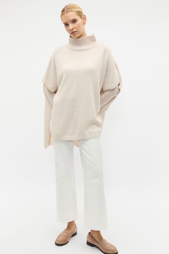 Rib Detail Poncho  Oat Marle  hi-res